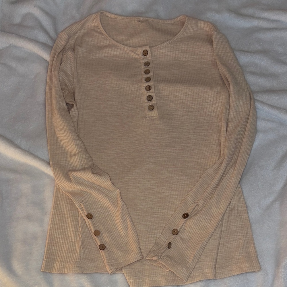 Cream Long Sleeve Henley Top